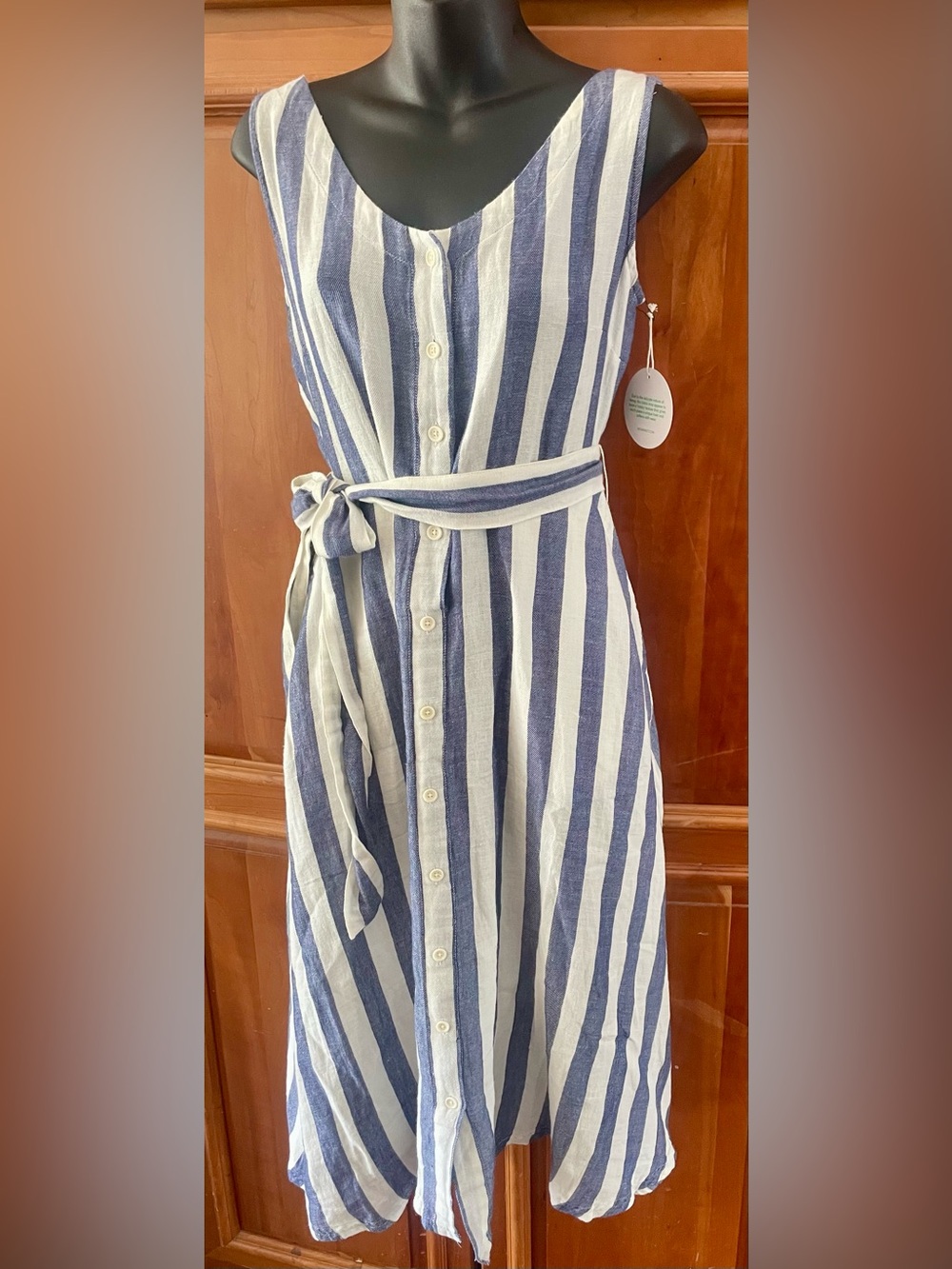 Pact 💯 % Cotton Blue & White Striped Sun Dress